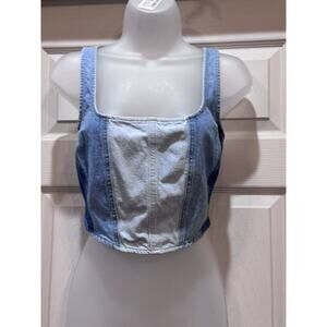 Patchwork Denim Cropped patchwork Sleeveless Halter Top Size Women’s Medium